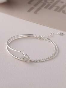 1件S925纯银几何设计手链，轻盈奢华，灵感源于自然的极简主义线条与扭纹手链/手镯，精致的节日礼物 - 幾何 - 查看 3