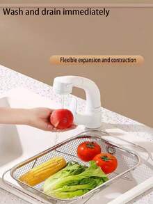 1pc Stainless Steel Fruit & Vegetable Washing Basket, Large Size Adjustable Collapsible Drain Basket, Kitchen Essential, Size: 34cm*24cm - Multicolor - View 4