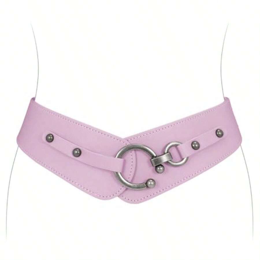 JASGOOD Wide Elastic Belts For Women Dresses Coats Black Chunky Leather Belt With Vintage Interlock Buckle - Màu tím - Xem 1