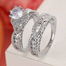 2 Pieces Copper Ring Set For Women, Elegant Retro Bridal Layering Ring With Sparkling Zirconia, Daily/Wedding Jewelry, Valentine's Day Gift - Wedding Rings 2 - View 35