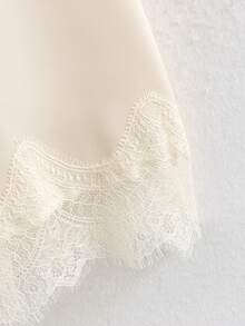HZXVIC 新款優雅緞面裙 - 高腰飄逸中長版蕾絲飾邊裙，適合派對與日常穿著 - 米色 - 查看 5