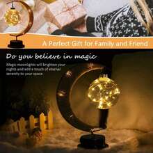 1pc LED Spherical Iron Moon Lamp, Bedroom Desk Decor Night Light (Batteries Not Included), Suitable For Ramadan Holiday Decoration - Yellow - View 6