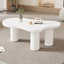 (Previous Reference: N625P256509510W) Irregular Cloud-Shaped Coffee Table, 107 Cm Long, 66 Cm Wide, 40.5 Cm High, MDF Top And PVC Legs, With Felt Pads - White - View 6