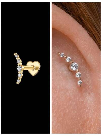 1 pieza Pendientes de plata de ley 925 para mujer, diseño de corazón con parte trasera plana, para trago, hélix y cartílago, chapado en oro de 18K para uso diario, boda, fiesta y compromiso, joyería fina