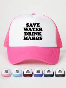 1pc Women's Outdoor Embroidered "SAVE WATER DRINK MARGS" Adjustable Drawstring Baseball Mesh Cap, Suitable For Spring/Autumn Travel, Fashionable & Versatile Sun Protection Hat, Unisex Y2K Style Cap - Baseball Cap - View 22