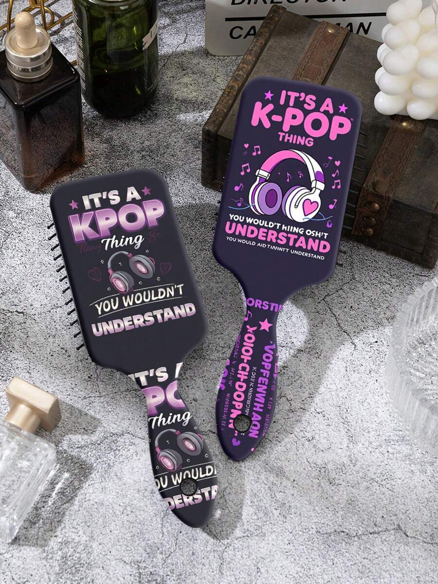 K-POP Collaboration Printed Air Cushion Detangling Brush, Massage Scalp Smoothing Hair Brush, Anti-Static Wide Tooth Comb, Portable Travel Gift, Same As Korean Girl Group - Multicolor - View 1