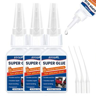 LOOLIFL 1-3pcs Super Glue For Toys, 20g Toy Repair Adhesive With Precision Applicator Tips, Rapid Curing & Traceless Transparent Glue For Plastic, Wood, Metal Toy Fixes & DIY Crafts