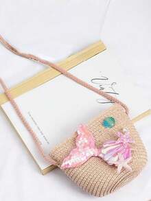 1个美人鱼主题儿童斜挎包，女孩公主单肩包，零钱包，草编包 - A - 查看 8