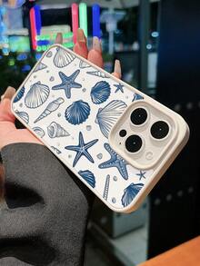 A Blue And White Shell Starfish Printed Phone Case With A Fresh Ocean Wind Anti Drop Protective Cover Design, Compatible With IPhone 13/16/17/15/14/13/12/11 - Multicolor - View 5