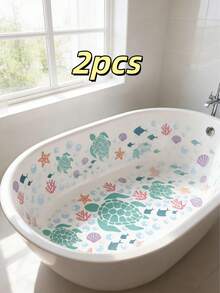 2张海龟及海洋生物浴缸贴纸，防滑乙烯基材质，防水防潮，自粘可移除，海洋生物图案，为浴室增添乐趣 - 彩色 - 查看 11