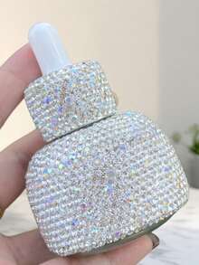 1 pieza Botella cuentagotas de aceite esencial de 30ml, Botella recargable de viaje para suero, esencia o perfume con diamantes de imitación de alta gama, adecuada para líquidos, regalo creativo - Plateado - Ver 9