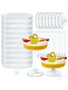 6 piezas Vasos desechables transparentes con rayas para cócteles, vino, champán, helado, mousse, pudín y postres - transparente - Ver 1