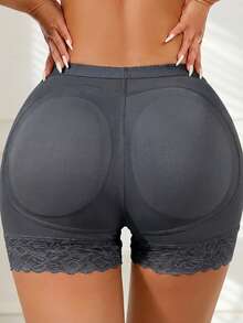 1/2 bragas moldeadoras sexys para mujer, con realce de glúteos y control de abdomen, con ribete de encaje y relleno de esponja desmontable para uso diario. - Gris - Ver 4