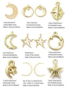 10pcs Alloy Pendants, Flat Round With Moon/Star/Moon, Golden/Light Gold - Gold - View 2