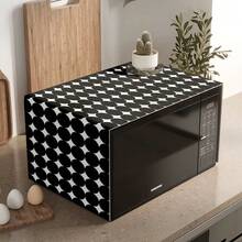 1pc Geometric Print Pattern Microwave Dust Cover, Decorative Dust Cover, Flat Printing, Linen Material, Non-Waterproof, With Side Pocket, Home Decor, Appliance Protection Decor, Easy To Use And Clean - Multicolor - View 16