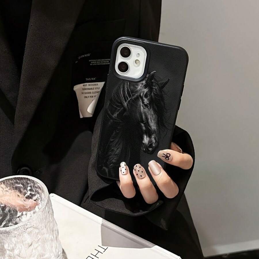 Dark Horse Pattern TPU Protective Case, Compatible With For Iphone 16 Pro Max/14/16 Plus/15/13 Pro/12/11 Business Edition, Stylish And Durable Shockproof Phone Cover.,Suitable For IPhone17 Air - 黑色 - 查看 1