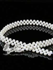 1pc Shiny Butterfly Rhinestone & Pearl Decor Waist Chain, Cute & Sweet Children's Belt Accessory, Suitable For Dresses, Pants, Daily Wear, Parties, Travel & Vacation - A - View 2