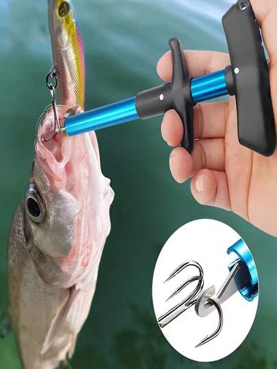 1pc T-Shaped Fish Hook Remover - Aluminum Alloy Fishing Tool With Ergonomic Handle & Blue Handle For Efficient Hook Separation, Ideal For Holiday Gifts (Father'S Day, Christmas, Thanksgiving), Fishing Accessory, Sleek Metallic Finish, Durable Construction