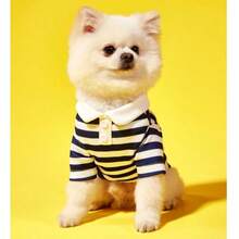 Striped Polo Shirt, Scratch-Resistant Dog T-Shirt, Lightweight Summer Pet Clothing Suitable For Beach And Hiking - Navy Blue - View 4