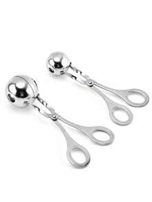 1 cái muỗng múc thịt viên bằng thép không gỉ chống dính, chống trượt, có tay cầm chống trượt, kẹp muỗng múc thịt viên, khuôn làm thịt viên, khuôn làm cơm viên, dụng cụ làm thịt viên, muỗng múc kem, dụng cụ nhà bếp - Bạc - Xem 5