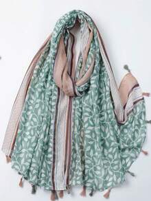1pc Polka Dot & Cashew Flower Print Lightweight Tassel Scarf, Spring/Summer - Multicolor - View 8