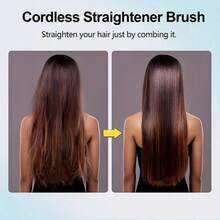 Portable Cordless Hair Straightener Brush, Mini Travel Hair Brush Straightener With Ceramic Coating, Anti-Scald Design, Rechargeable Hairbrush Straightener Brush For Women, Black/Pink/White - 白色 - 查看 2