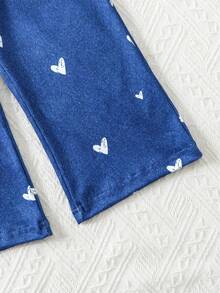 Bộ đồ đôi cho bé gái gồm áo khoác denim in hình trái tim dễ thương và quần ống rộng, trang phục thường ngày mùa hè năng động. - Màu xanh lam - Xem 7