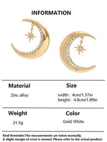 一对时尚优雅的月亮、星星、八角形水晶吊坠流苏水滴形女士耳环，适合斋月、日常休闲、新年派对、情人节约会、海滩度假、婚礼新娘及伴娘配饰 - 金黃色 - 查看 8