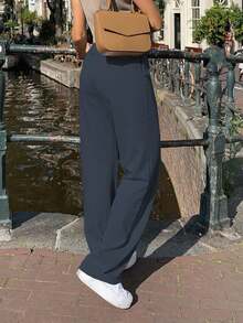 MYOURSA Solid Front Pleated Straight Leg Tailored Pants Spring - Iron Gray - View 6