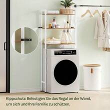 1 Stück Aufbewahrungsregal, Waschmaschinenregal mit 3 Ablagen, Toilettenregal, Badezimmerregal, Stehregal über der Toilette, platzsparend, einfache Montage, modern, freistehend, B 67" x H 164" x T 24 cm, Ablagen - Hellholzoptik+Weiß - Übersicht 6