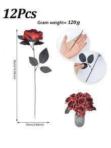 1 cành hoa hồng nhân tạo màu đỏ sẫm, dùng để trang trí nhà dịp Halloween - đen đỏ - Xem 9