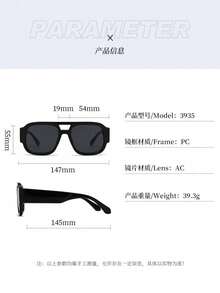 1 Pair Men's Acrylic Casual Pilot Square Frame Fashion Black Glasses, Suitable For Holidays, Outfit Matching, And As Festival Gifts - Multicolor - View 5