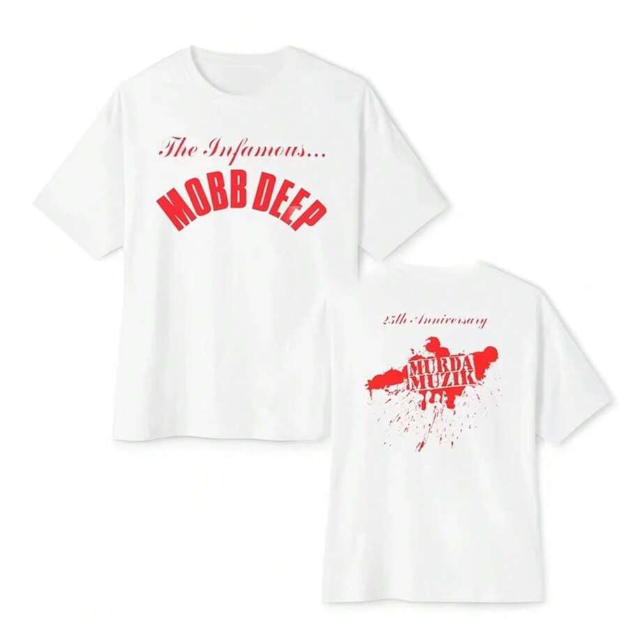 Camiseta de moda de marca para hombres, camisetas de verano Mobb Deep, camiseta roja Infamous para hombres, camiseta unisex de manga corta casual para hombres - Blanco - Ver 1