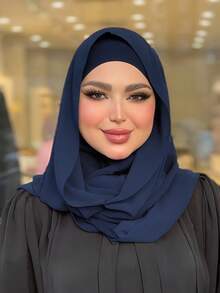 1 Peça Hijab Muçulmano Simples e Versátil de Cor Sólida para Mulheres, Estilo Pullover para Uso Rápido e Fácil, Minimalista Casual Elegante Clássico Versátil, Forro de Lenço de Chiffon Integrado, Tecido de Chiffon Macio, Material Confortável e Respirável, Adequado para Uso Diário - Café - Visão 2