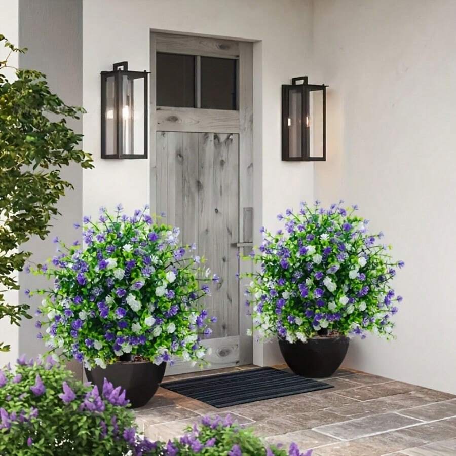 1 شجرة أوكالبتوس اصطناعية بالأرجواني والأبيض، مصنوعة من بلاستيك متين مع أزهار بيضاء وأرجوانية واقعية، مصممة للديكور الخارجي للحديقة والمناظر الطبيعية للحدائق والمناسبات الزفاف، تجمع بين الجمالية الدائمة والاستخدام العملي - متعدد الألوان - مشاهدة 1