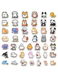 90张可爱卡通极简动物贴纸套装，创意贴纸，适用于平板电脑、笔记本电脑、手机壳、Kindle、铅笔盒、摩托车、滑板、剪贴簿、吉他、iPad、汽车贴纸，青少年和成人DIY日记装饰 - 彩色 - 查看 10