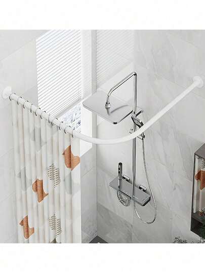 1 pezzo Asta per tenda doccia curva nera/bianca, adatta per installazione ad angolo, asta per tenda doccia curva salvaspazio, asta per appendere tende da bagno, installazione con o senza trapano, asta per tenda doccia curva, asta per tenda, asta per appendere tende, adatta per installazione di tende leggere