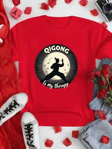 1pcs Women Graffiti Print Cotton Fabric Sweat Absorbing Breathable  Street Style Short Sleeve, Qigong Tai Chi Women's Pure Cotton Comfortable T-Shirt - T Shirt For Summer Casual Street Wear - Red - View 1