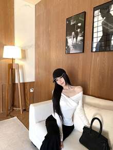 性感扭结交叉长袖休闲衬衫 - 白色 - 查看 2