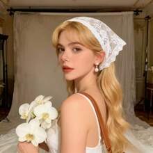 1件纯色钩编花卉蕾丝轻薄披肩围巾，女士适用，春夏款 - 彩色 - 查看 11