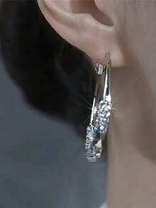 Luxury Style Silver-Plated Earrings, Low-Allergy, Fashionable Large Hoop Earrings Suitable For Women's Daily Wear