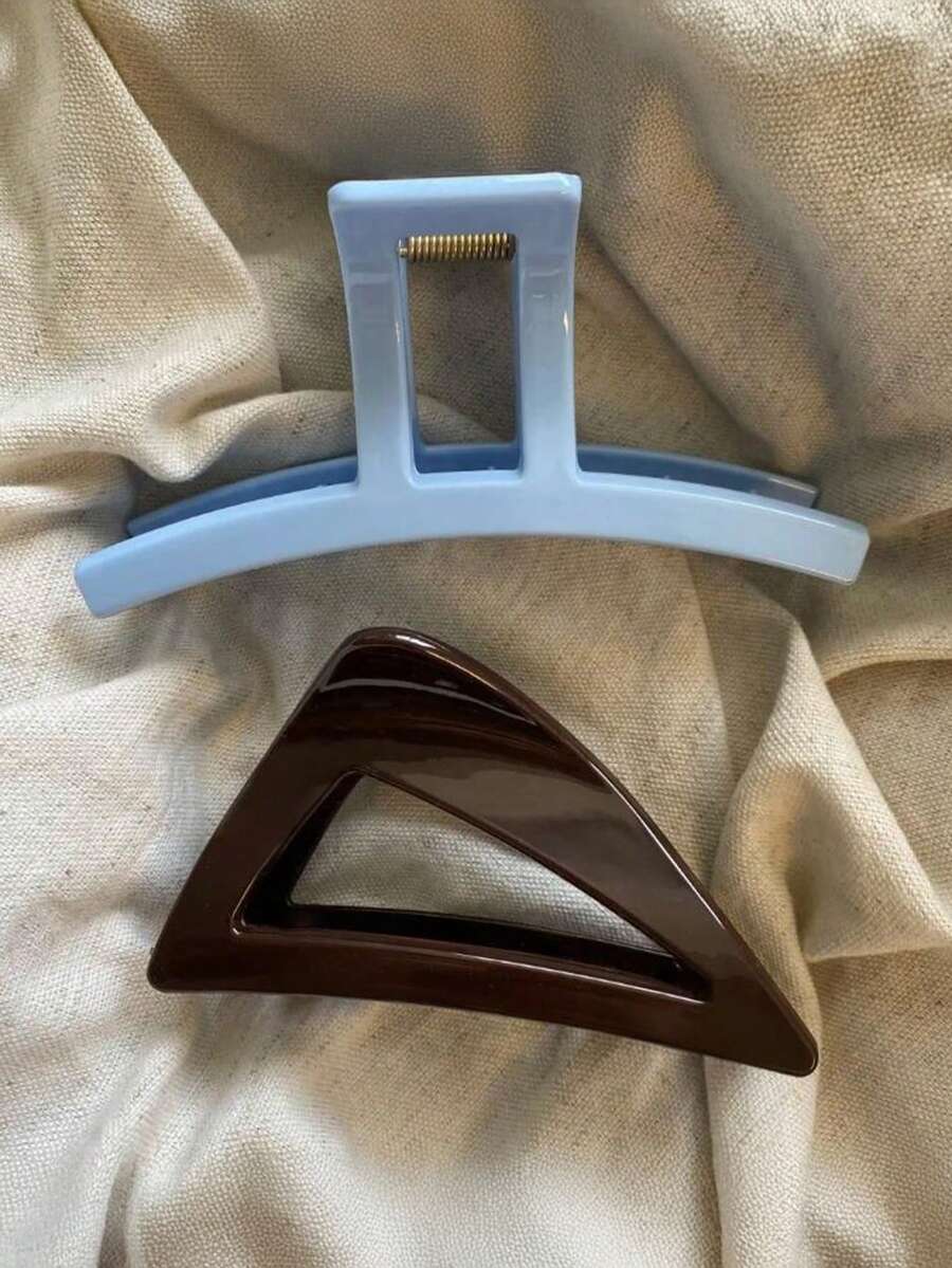 2pcs/1pc Women Blue One-Piece Chocolate Triangle Hair Clips, Fashionable Hair Claw Barrettes, Elegant Minimalist Solid Color Hair Claws Suitable For Daily, Casual, Party, Beach, Vacation, Hairstyling, Washing Face/Hair, Makeup, Outfit Accessories, Autumn/Winter/Spring/Summer - Multicolor - View 1
