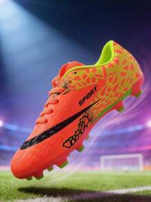 四季皆宜的运动比赛足球鞋，校园风足球鞋，足球训练鞋，比赛鞋，长钉防滑，不对称迷彩图案鞋面 - 橘色 - 查看 3