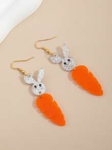 Bông tai dài hình thỏ và cà rốt hoạt hình dễ thương bằng acrylic chủ đề Lễ Phục Sinh, quà tặng ngày lễ. - Nhiều màu - Xem 3