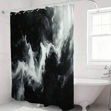 2D Plane, 1PC,  Black & White Cosmic Wave Shower Curtain - Whimsical Bathroom Decor,  Bathtub Curtain, Machine Washable, Easy Hang, Suitable For Whimsical Lovers & Home Bathrooms, Perfect For Transforming Your Bathroom Into A Cosmic Wave Retreat - A - 查看 3