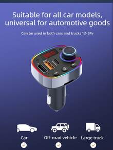 1个带显示屏的车载蓝牙播放器，无线蓝牙接收器，FM发射器，Type-C双USB QC3.0和PD30W车载充电器，彩色氛围灯免提车载配件 - 多色 - 查看 4