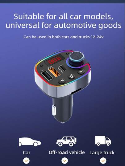 1 st. Bluetooth-spelare för bilen med display, trådlös Bluetooth-mottagare, FM-sändare, typ-C dubbel USB QC3.0 och PD30W billaddare, färgglatt omgivningsljus, handsfree-biltillbehör