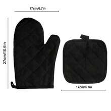 一套加厚耐热厨房烤箱手套 - 防滑手柄，可机洗，编织涤纶手套，适用于烹饪和烘焙 - 防滑手套 - 黑色 - 查看 11