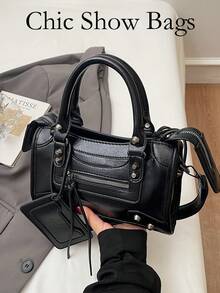 1个女士时尚摩托车造型枕形包，2025新款便携粉色单肩斜挎包（材质气味散去说明：请置于通风处1-3天，待材质气味散去） - 黑色 - 查看 6