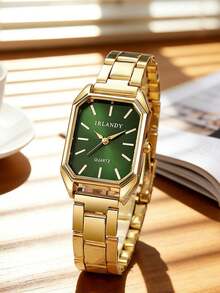 Bộ 4 dây đeo đồng hồ nữ bằng thép không gỉ mạ vàng hồng, đồng hồ thạch anh mặt số chữ số Ả Rập cổ điển, bộ trang sức vòng tay hình trái tim đính đá, thích hợp để đeo hàng ngày, trang trí, làm quà tặng cho bạn bè hoặc trong các dịp lễ. - Vàng - Xem 2